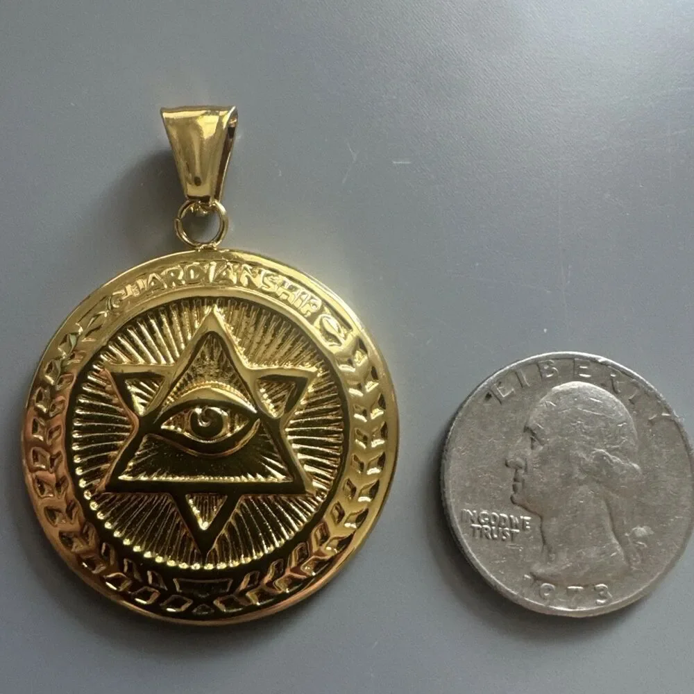 Star Of David “GUARDIANSHIP” Evil Eye Gold Pendant Stainless Steel 24” Chain